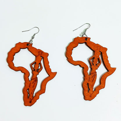 Wooden Colored Hollow Geometric Earrings Ethnic Style